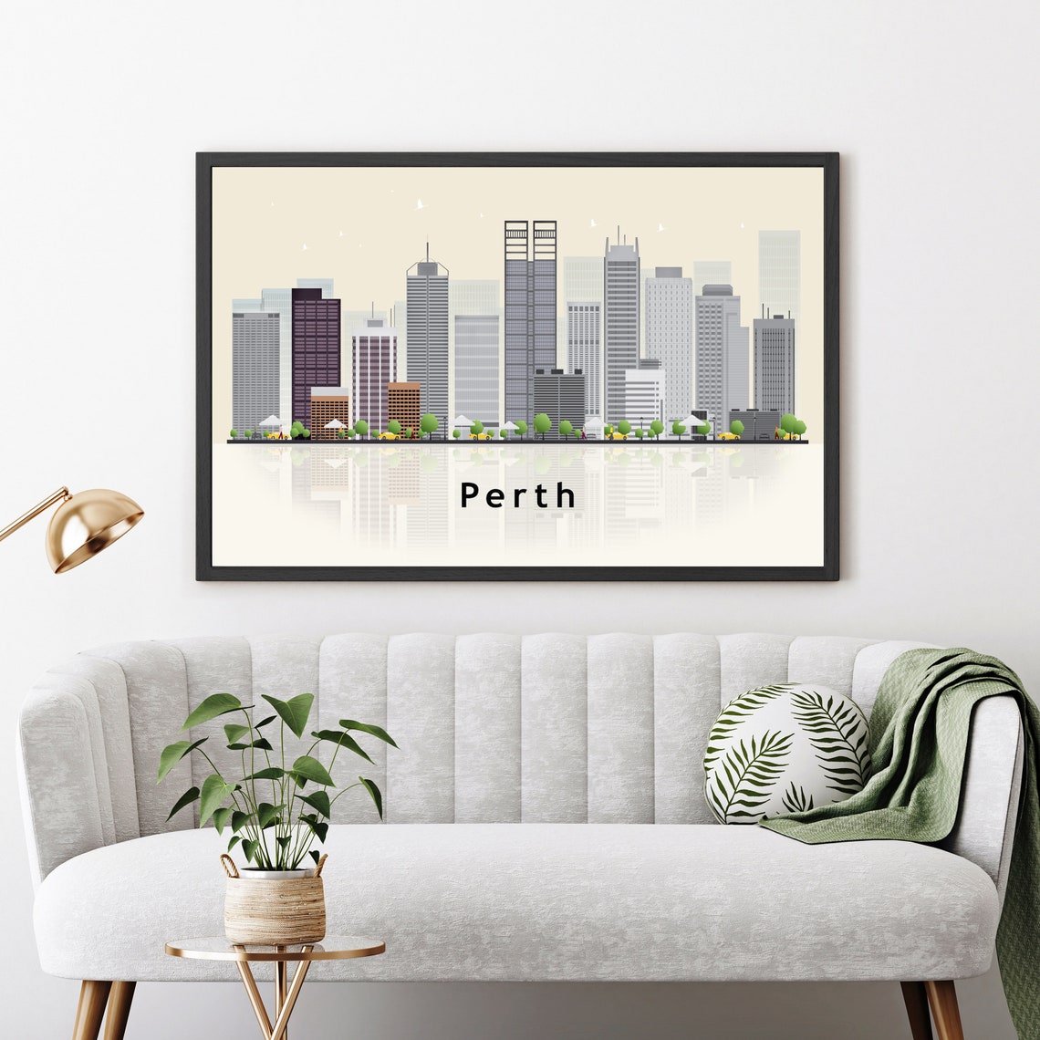 Perth Australia City Skyline Flat Vector Modern Travel Poster