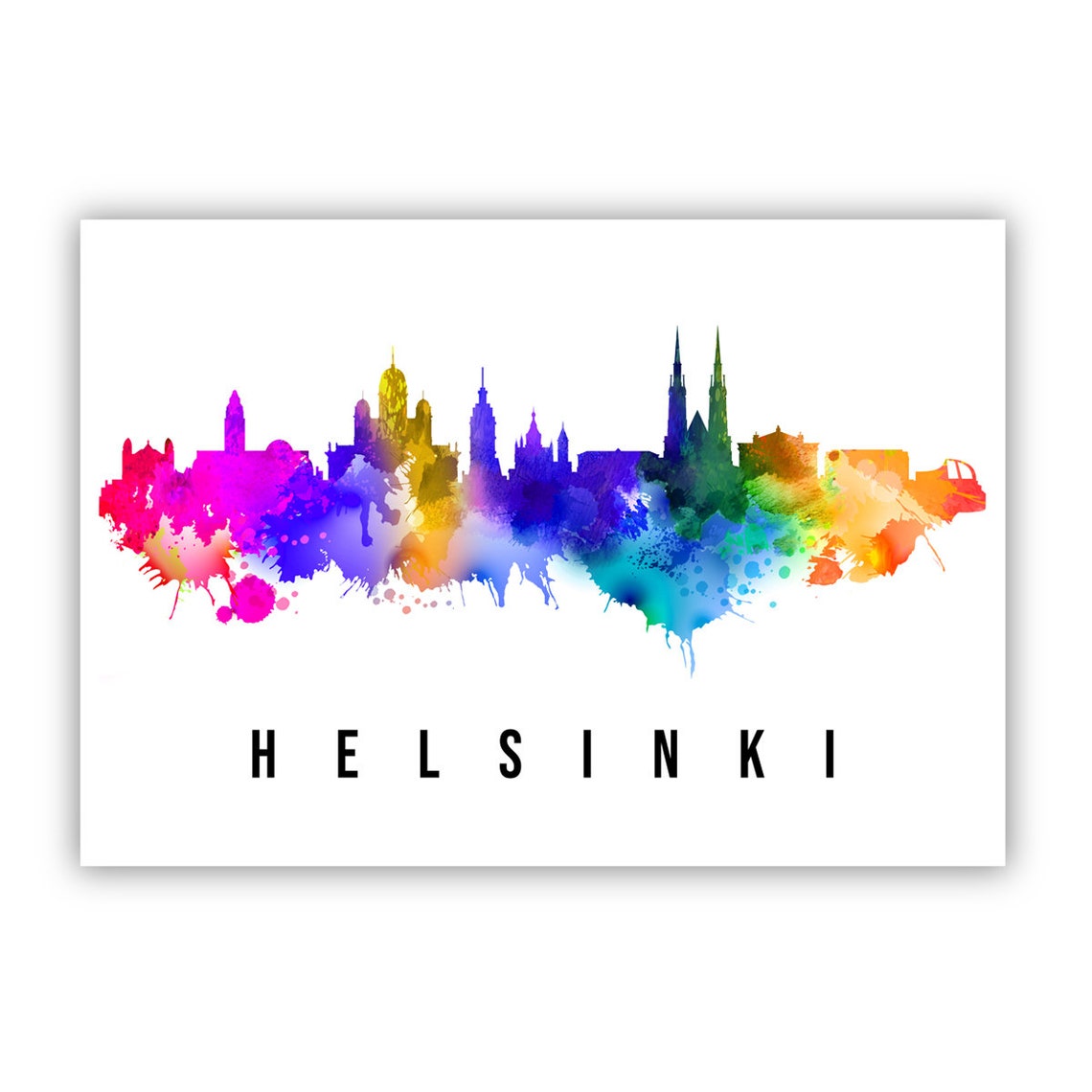 Helsinki Finland Rainbow Watercolor Skyline Silhouette Travel Poster - Image 2