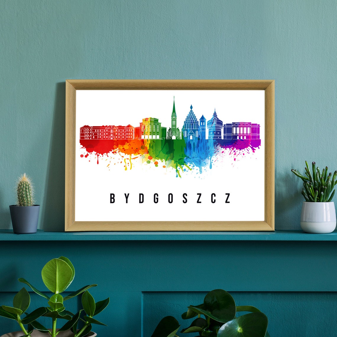 Bydgoszcz Poland Cathedral Water Tower Watercolor Skyline Poster - Image 2