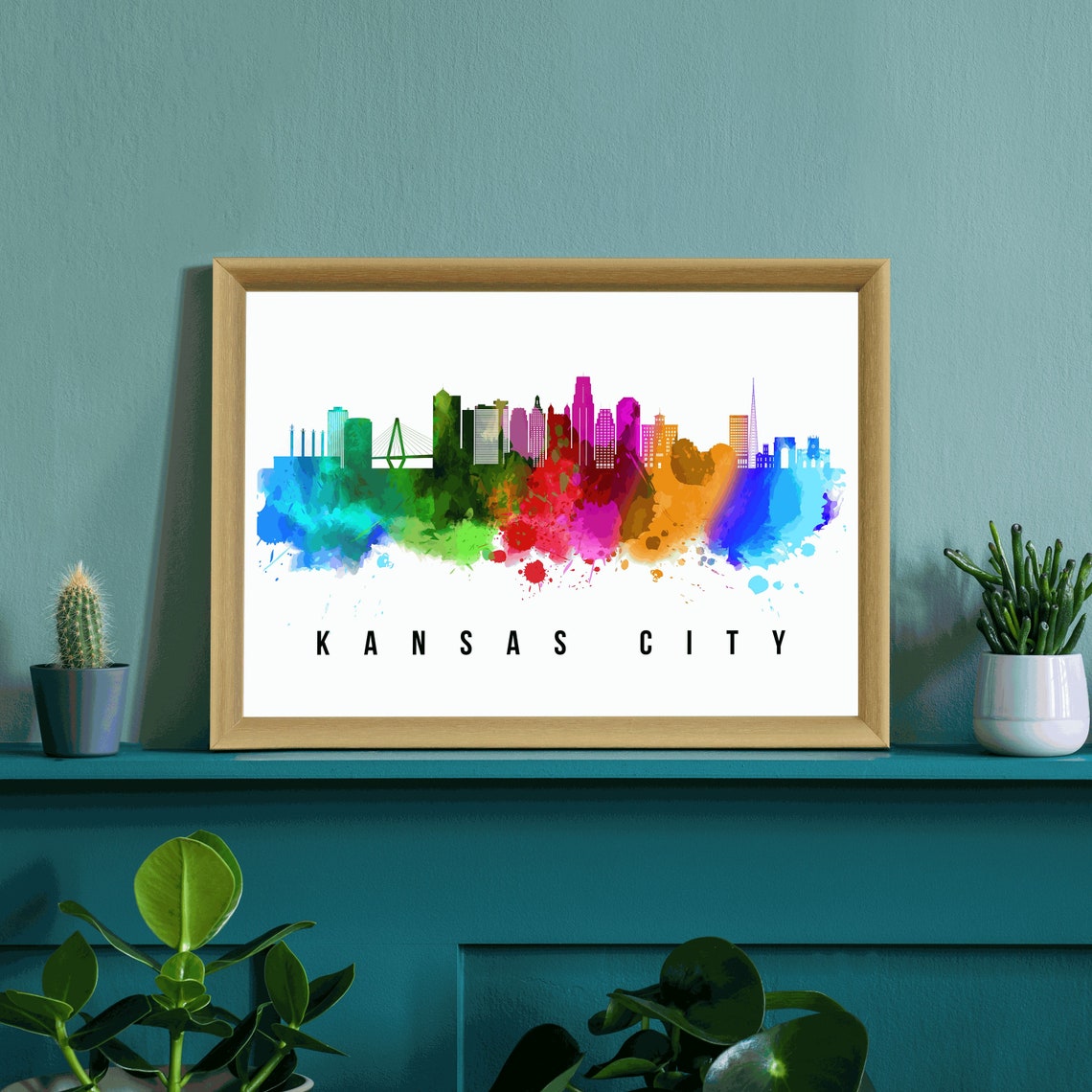 Kansas City Missouri Rainbow Watercolor Skyline Cityscape Poster - Image 2