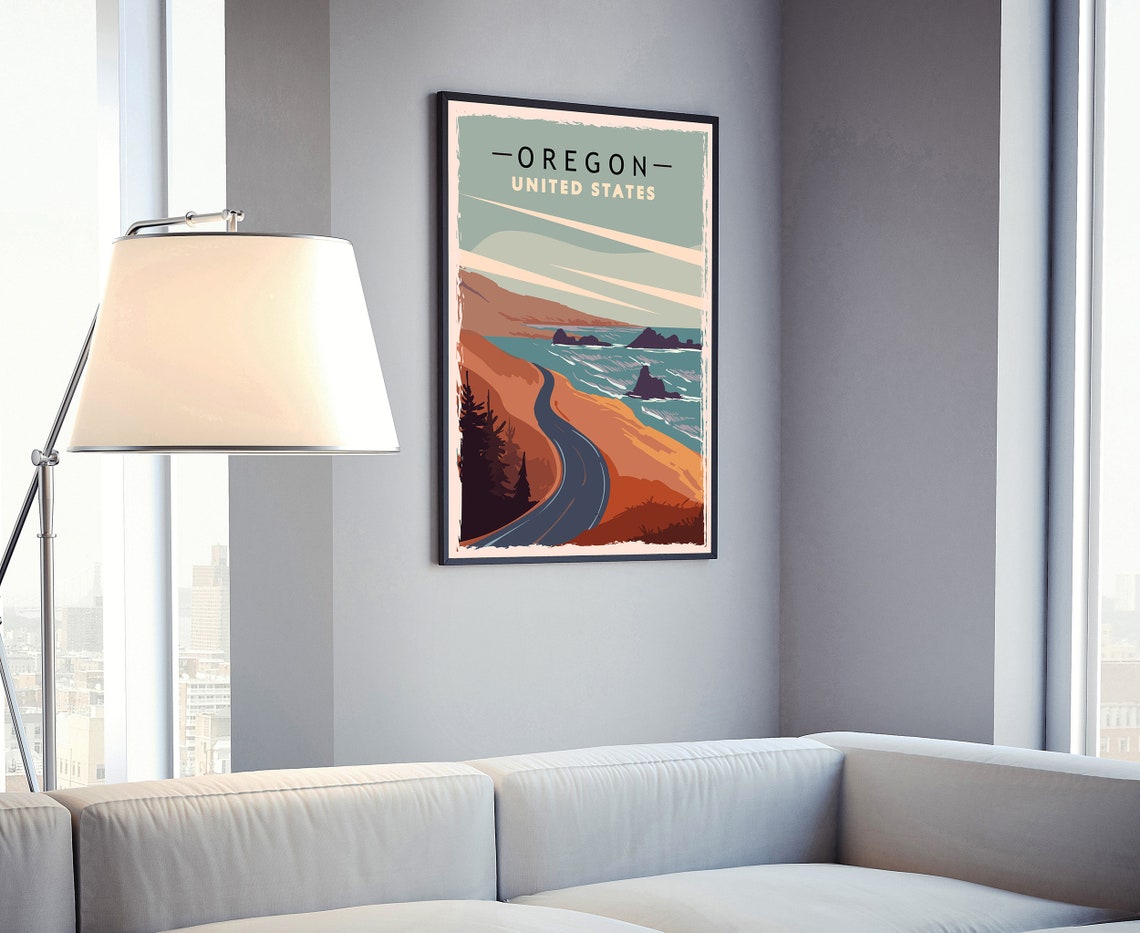 Oregon Coast Cliff Highway Retro Vintage Style Travel Poster - Image 4