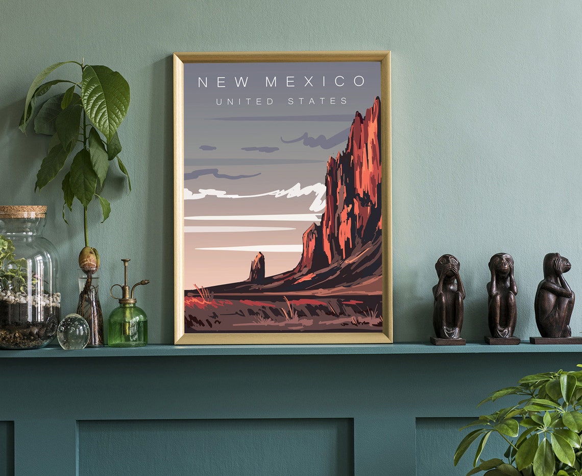 New Mexico Desert Red Rock Cliffs Retro Vintage Travel Poster Wall Art - Image 3