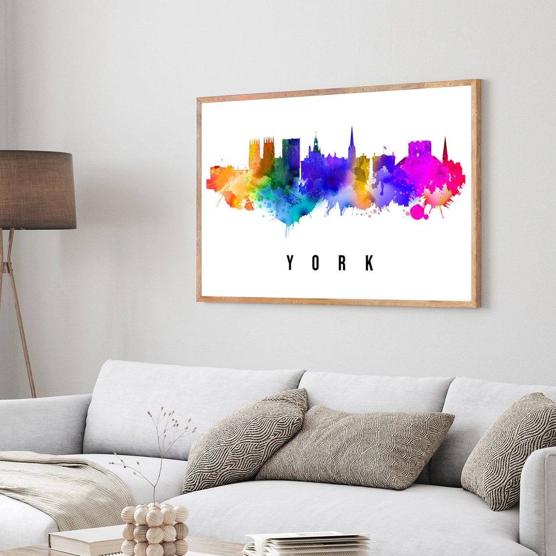 York England Rainbow Watercolor Skyline Cityscape Wall Art Poster - Image 4