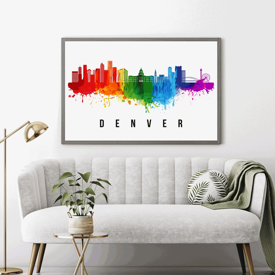 Denver Colorado Rainbow Watercolor Skyline Ferris Wheel Travel Poster - Image 4