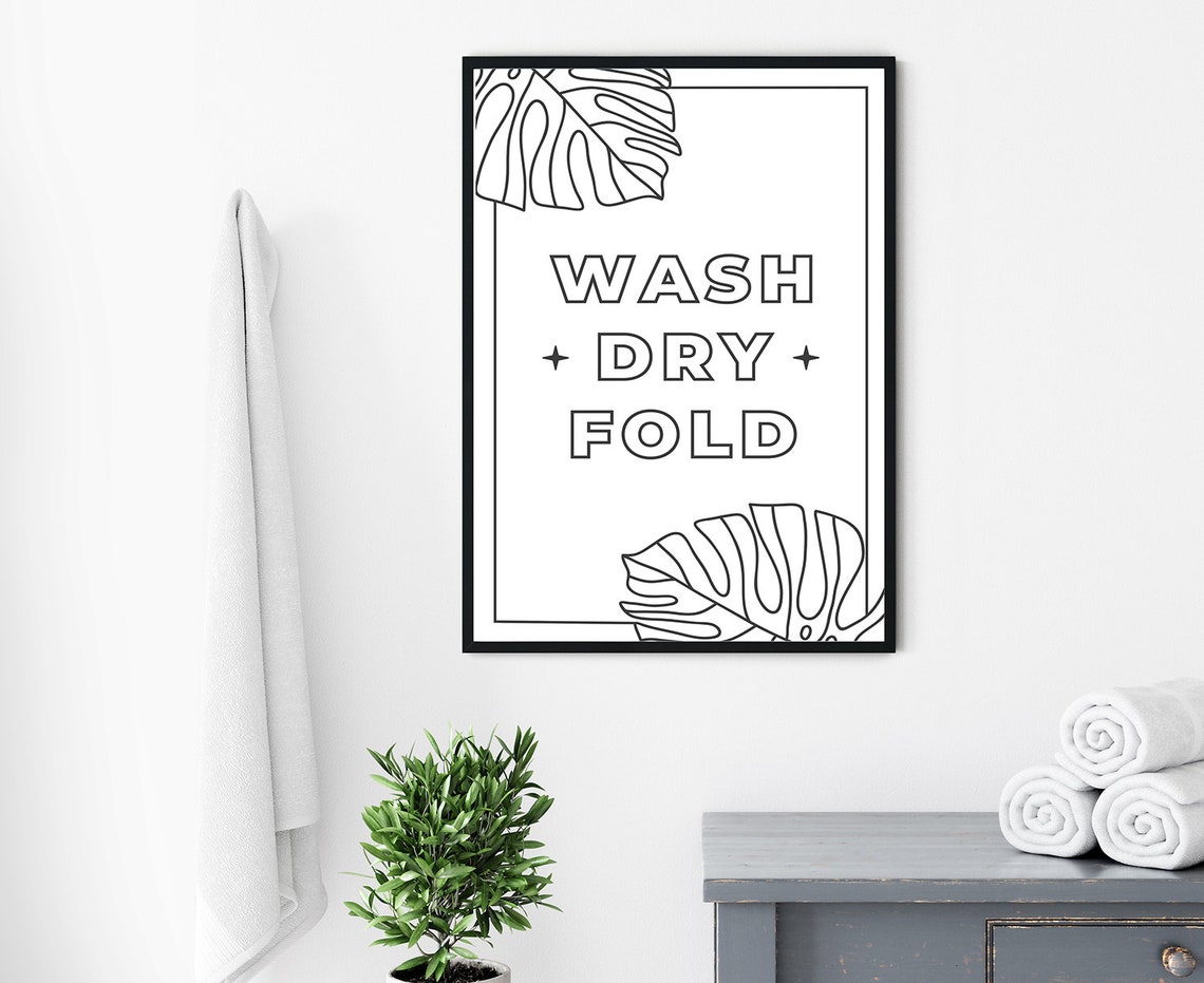 Wash Dry Fold Laundry Quote Monstera Leaf Line Art Minimalist Poster - Image 4