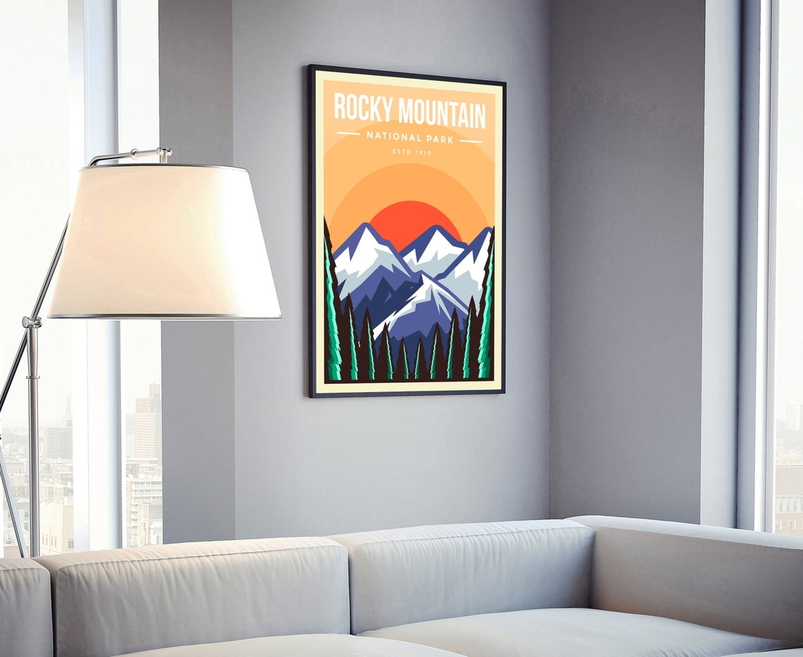 Rocky Mountain National Park Snow Peaks Sunset Retro Travel Poster - Image 4