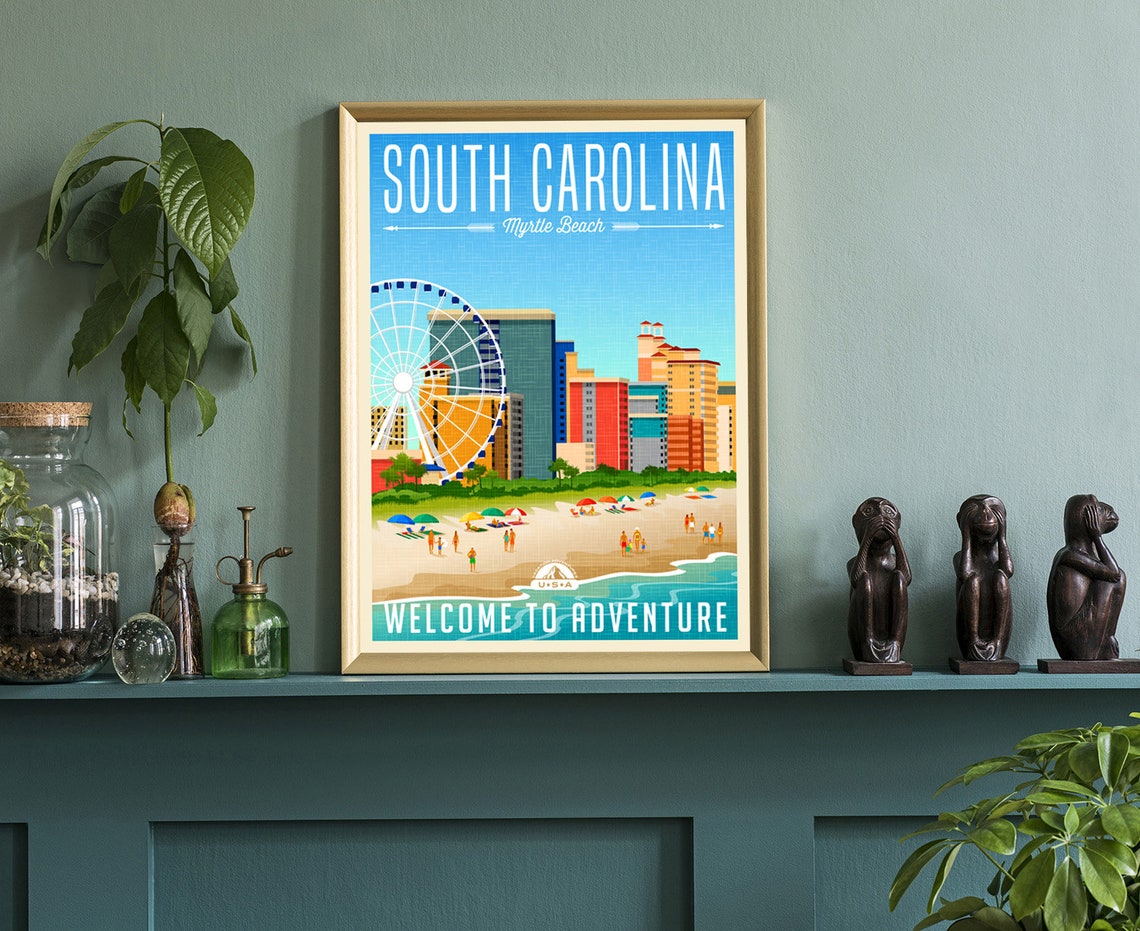 South Carolina Myrtle Beach Ferris Wheel Vintage Travel Poster - Image 3