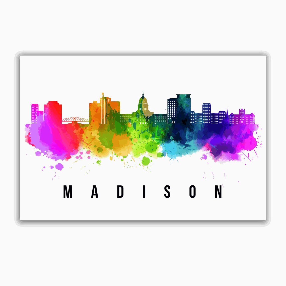 Madison Wisconsin Rainbow Watercolor Capitol Skyline Silhouette Poster - Image 2