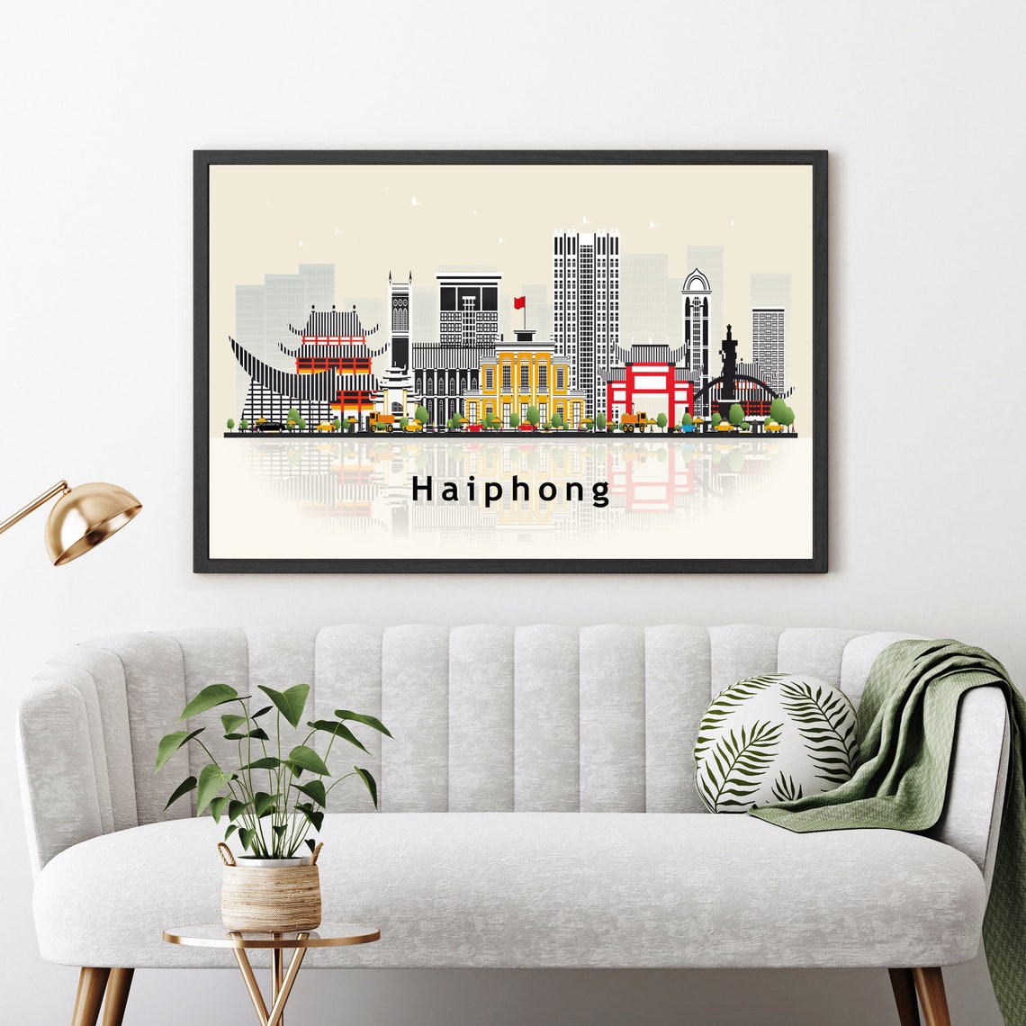 Haiphong Vietnam City Skyline Flat Vector Landmark Travel Poster