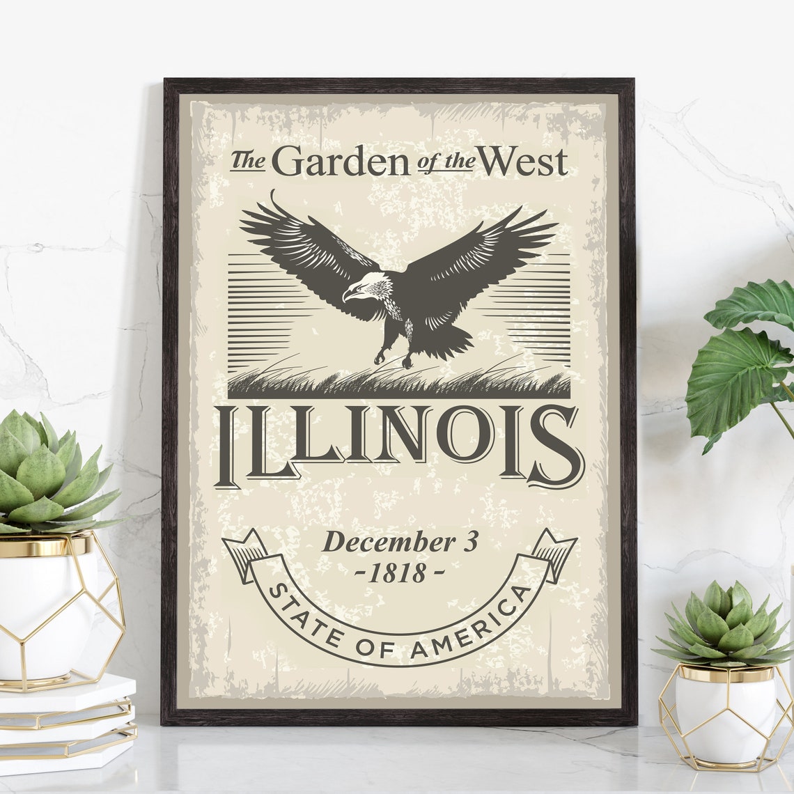 Illinois State Emblem Vintage Eagle Garden of the West Poster
