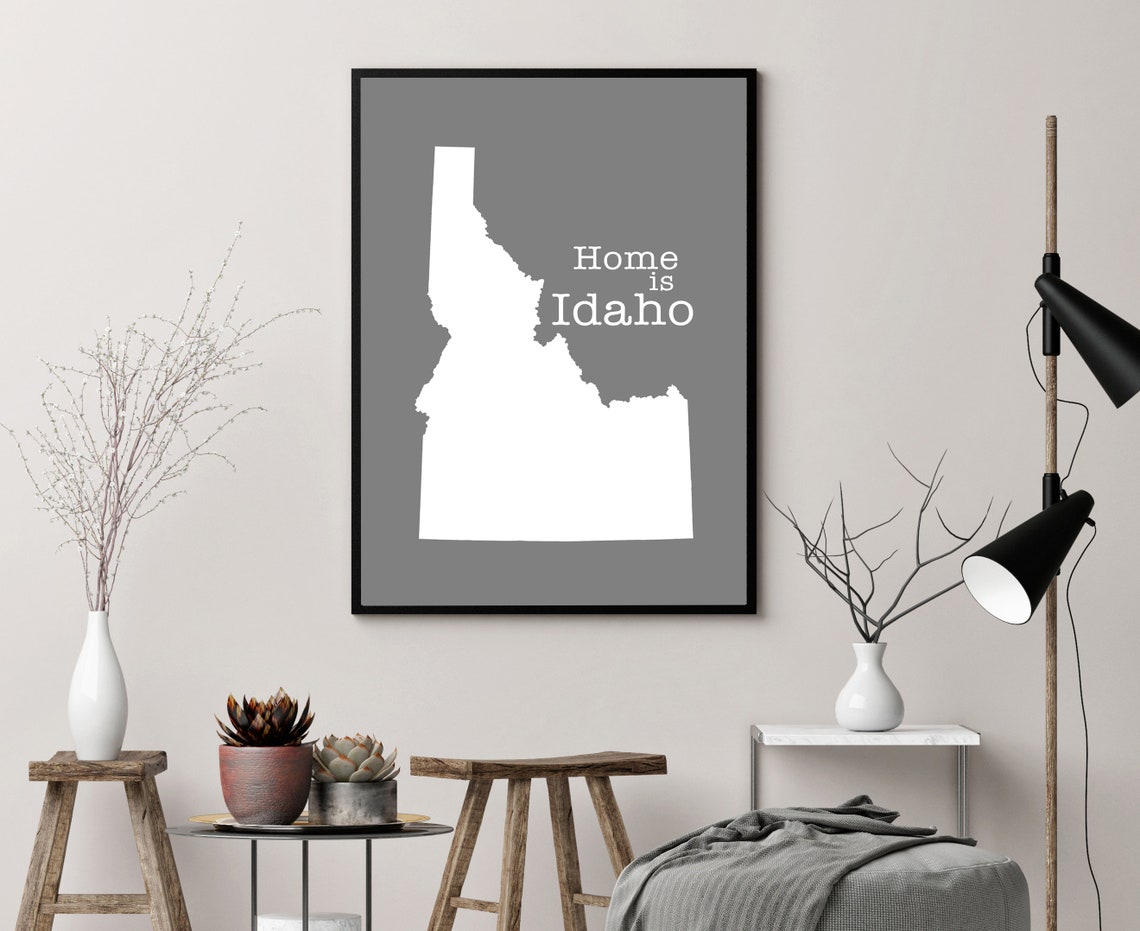 Idaho Home Is Gray Minimalist State Map Silhouette Wall Art Print - Image 3