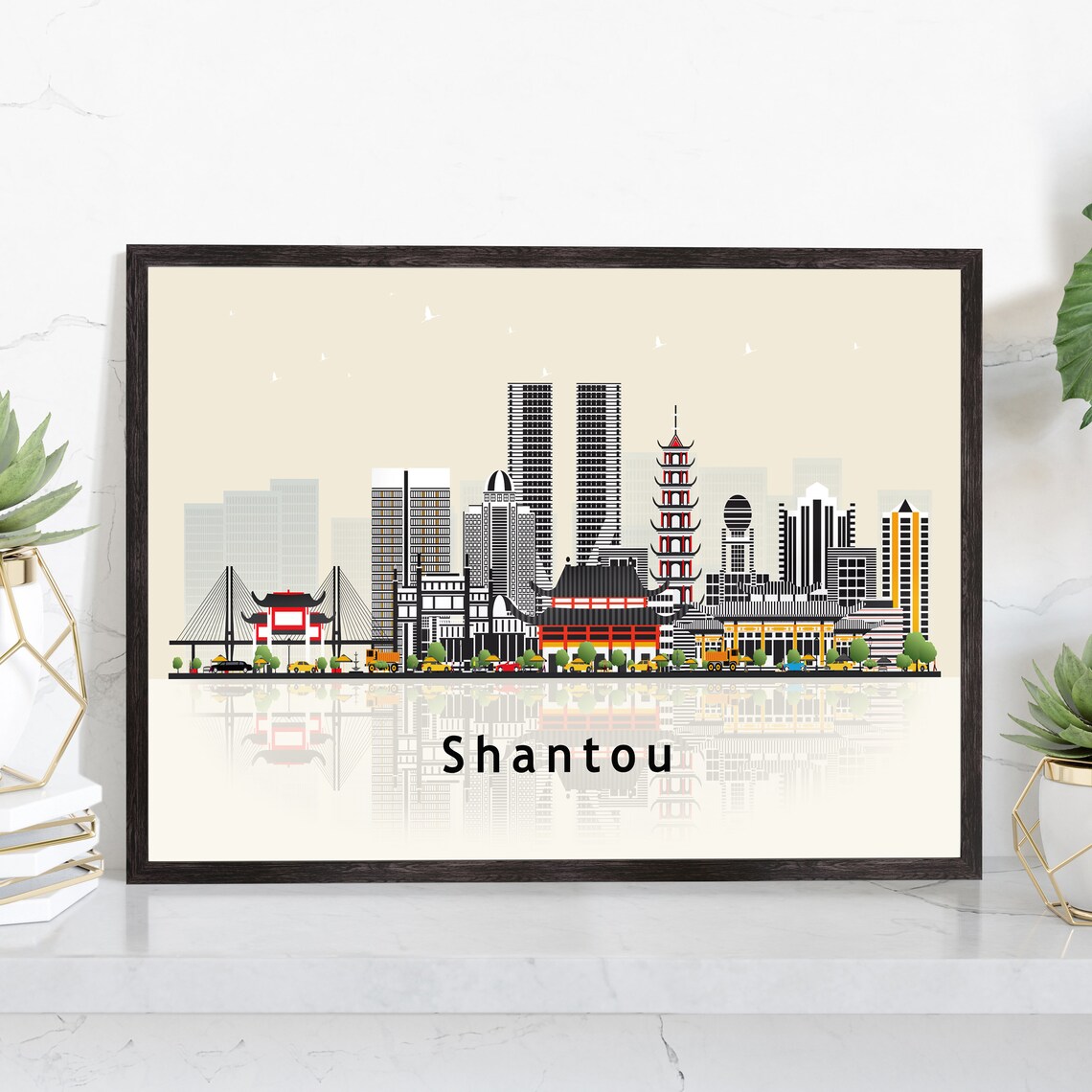 Shantou China Modern Skyline Illustration Landmarks Travel Poster