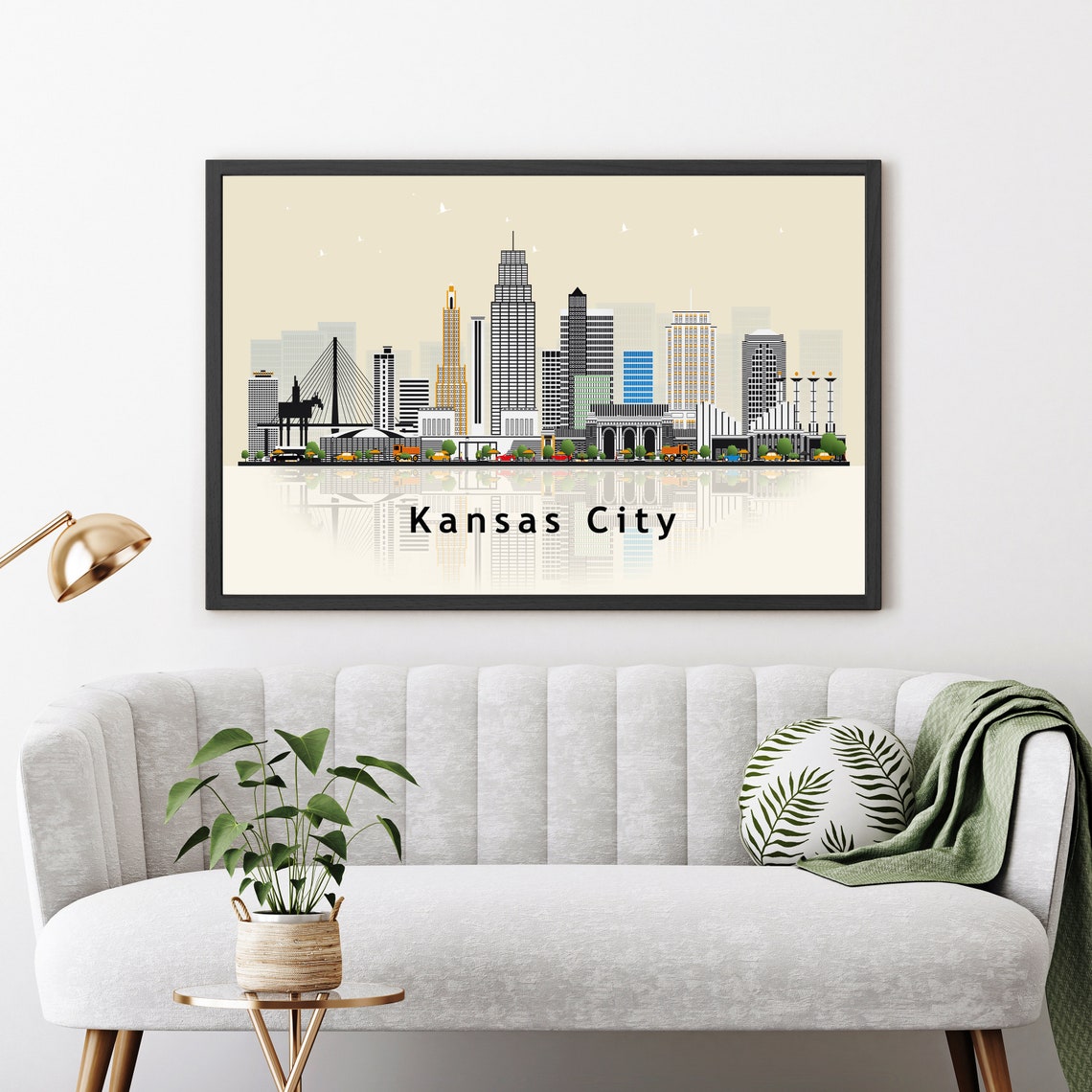 Kansas City Skyline Landmark Illustration Reflection Urban Wall Poster - Image 3
