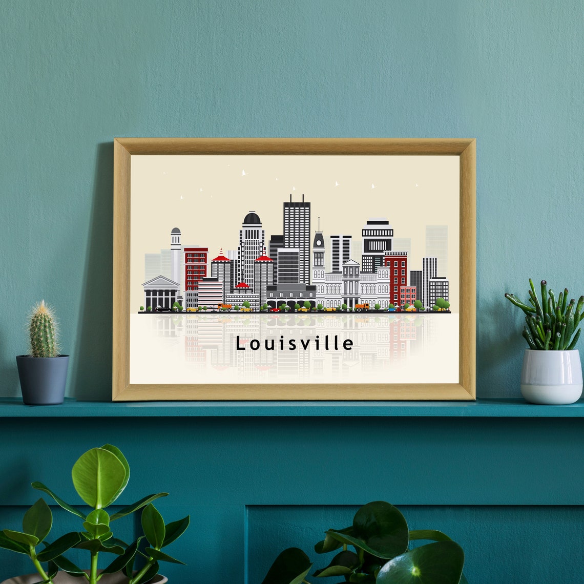 Louisville Kentucky City Skyline Reflection Modern Travel Poster - Image 2