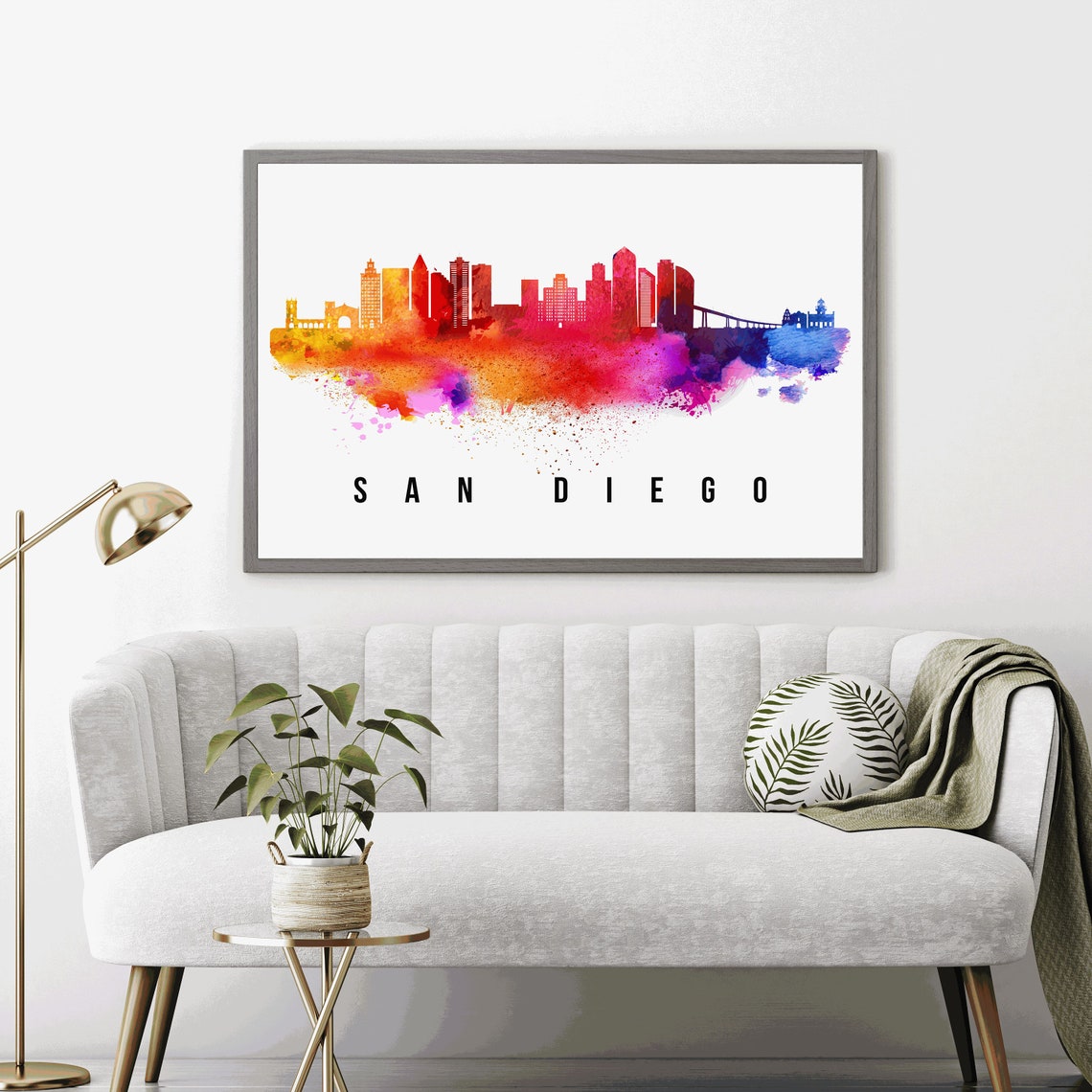 San Diego California Skyline Poster San Diego Cityscape Painting San Diego Landmark And Cityscape Print Home And Office Wall Art - Image 3