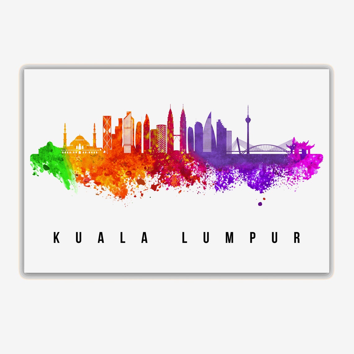 Kuala Lumpur Petronas Towers Rainbow Watercolor Skyline City Poster - Image 2