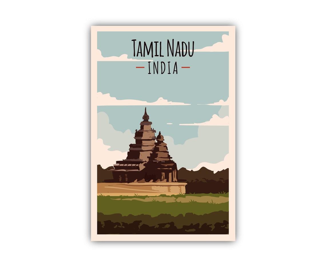 Tamil Nadu India Ancient Temple Tower Retro Vintage Travel Poster - Image 2