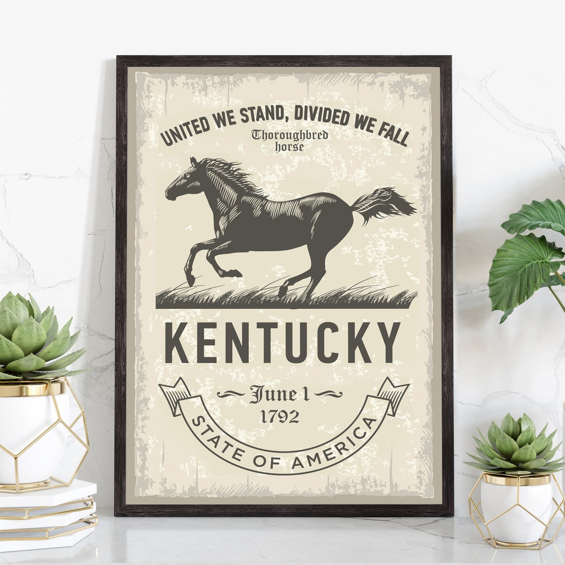 Kentucky Thoroughbred Horse Vintage State Emblem Retro Travel Poster