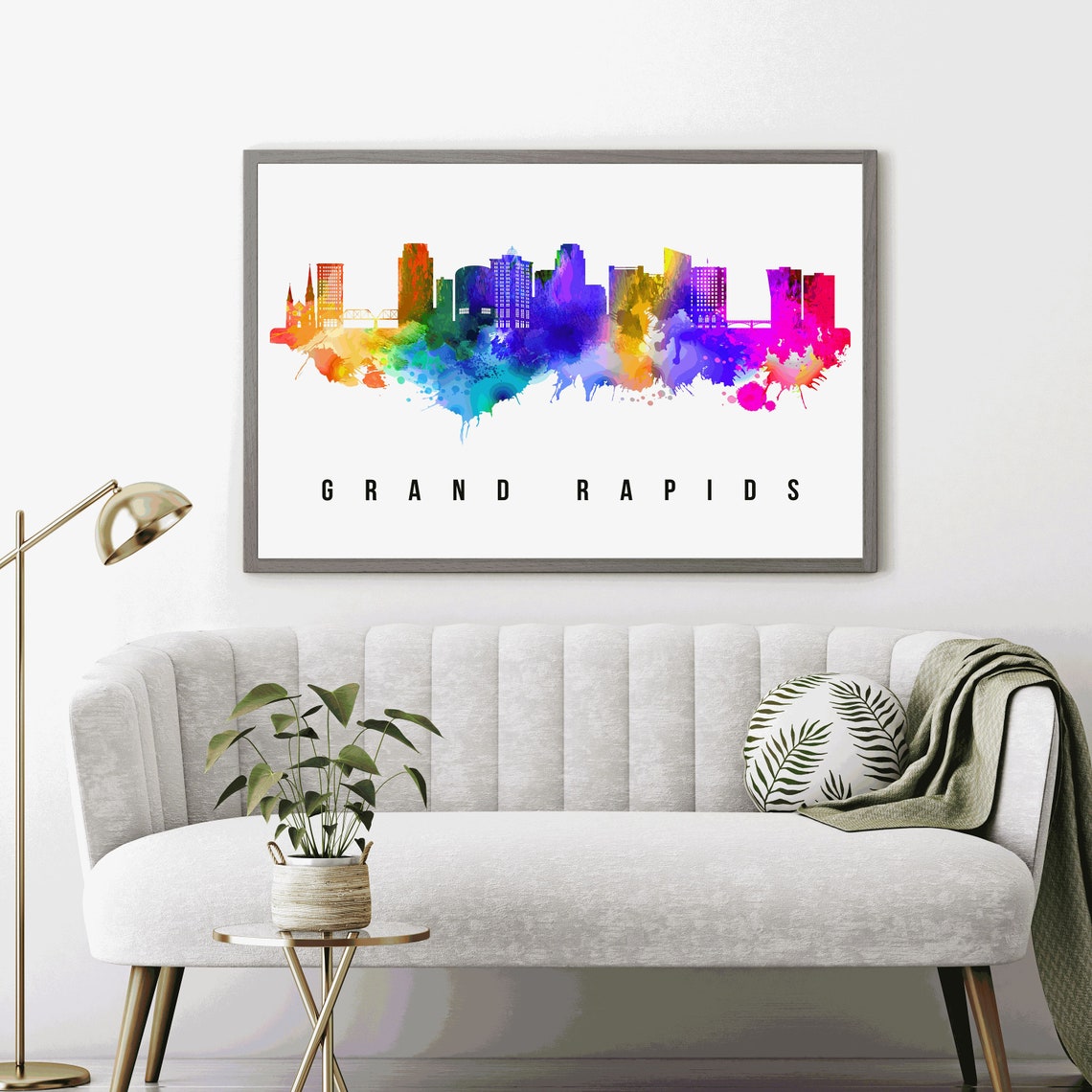 Grand Rapids Skyline Michigan Poster Michigan Cityscape Painting Grand Rapids Michigan Poster Cityscape And Landmark Print Home Wall Art - Image 3
