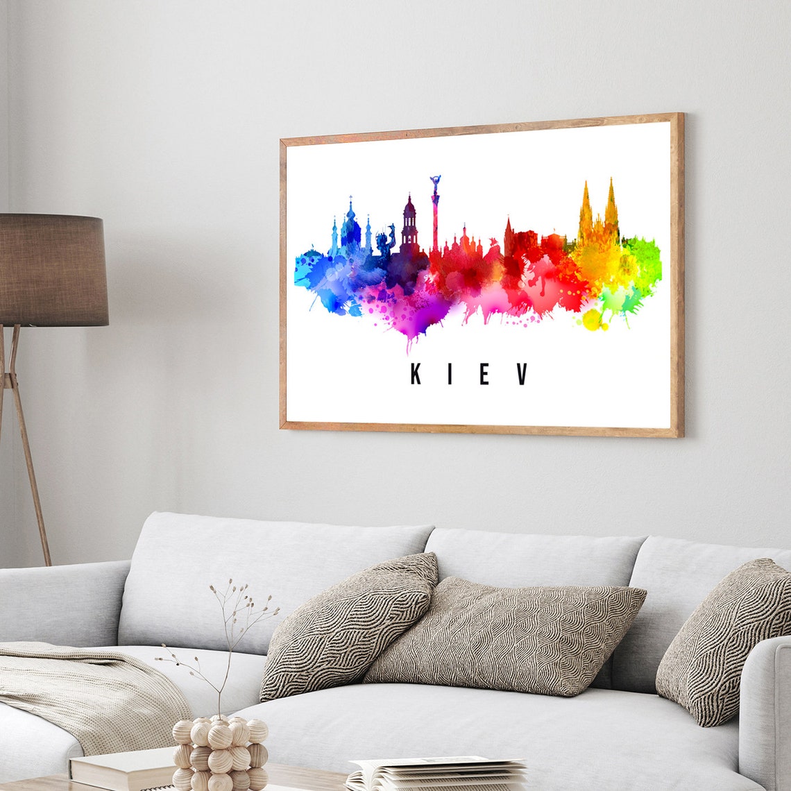 Kiev Ukraine Rainbow Watercolor Skyline Landmark Travel Poster - Image 3