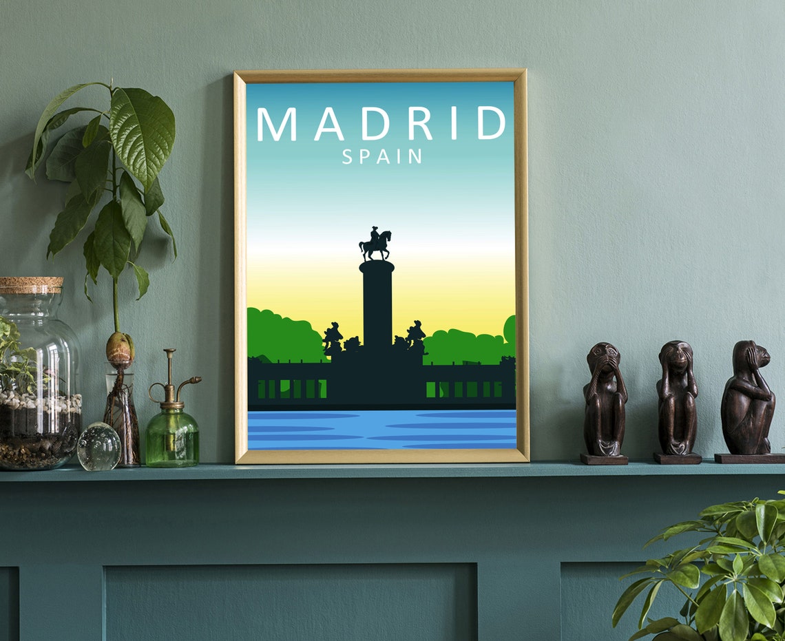 Madrid Spain Retiro Alfonso XII Monument Silhouette Sunset Poster - Image 3