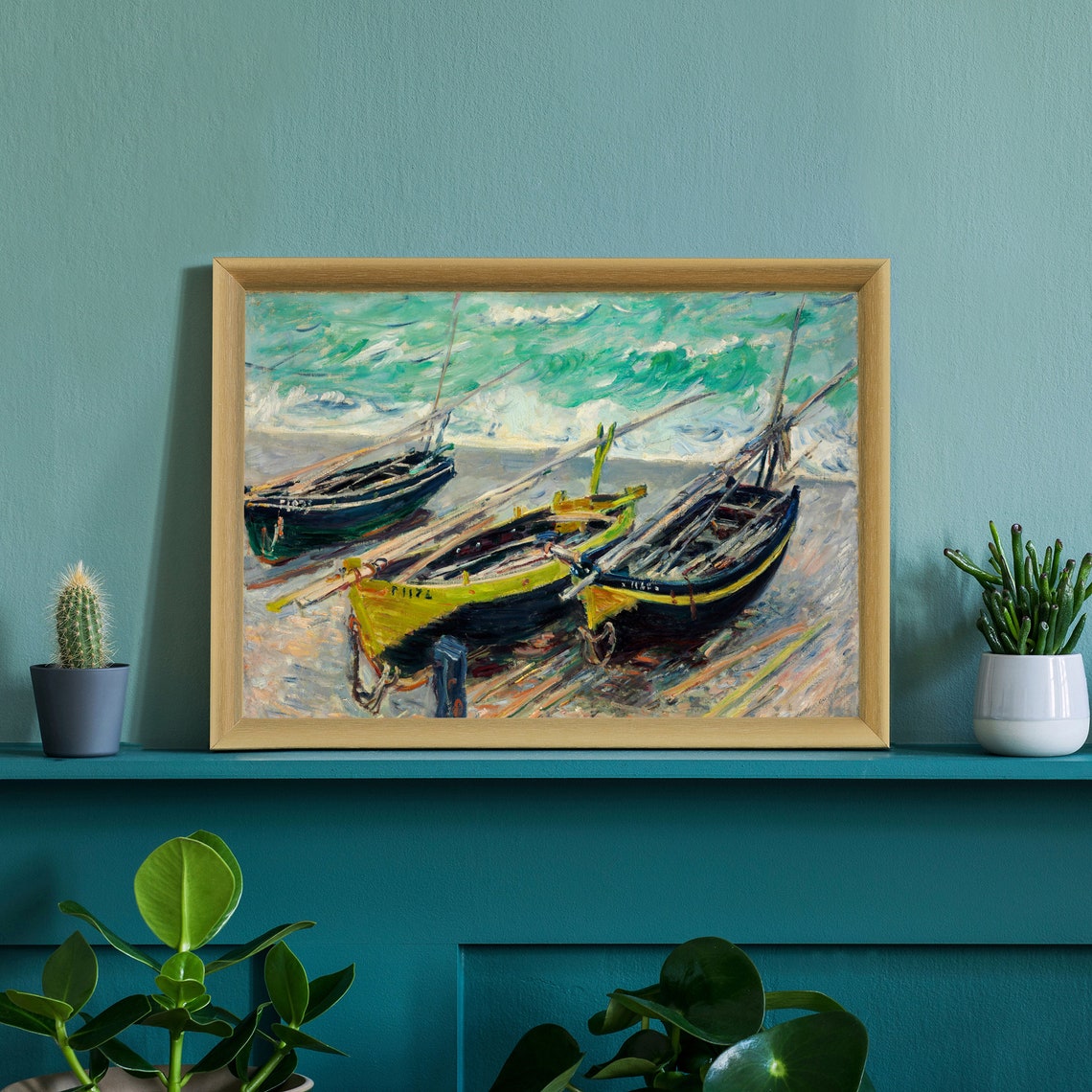 Claude Monet Fishing Boats On The Beach Turquoise Waves Art Poster - Image 3