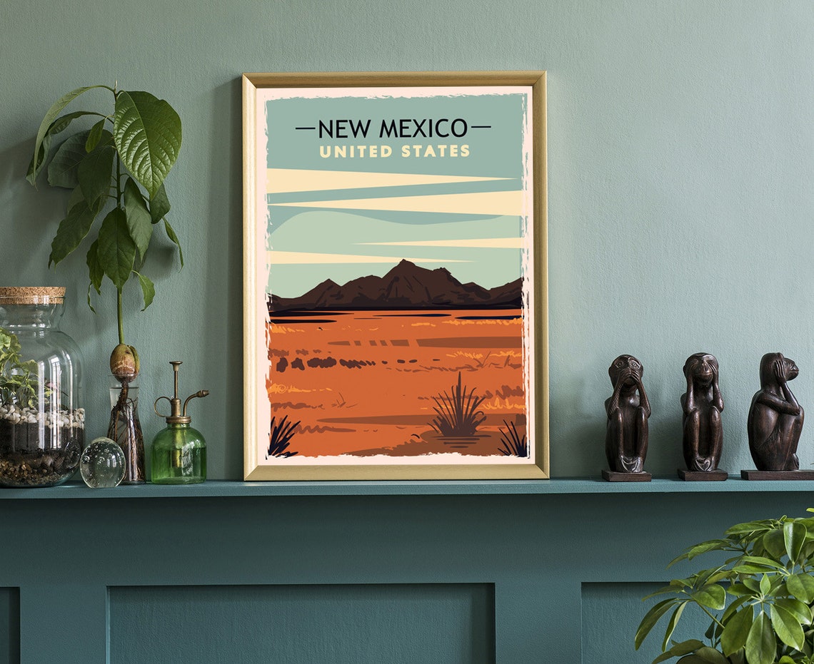 New Mexico Retro Desert Mountain Sunset Vintage Travel Poster - Image 3