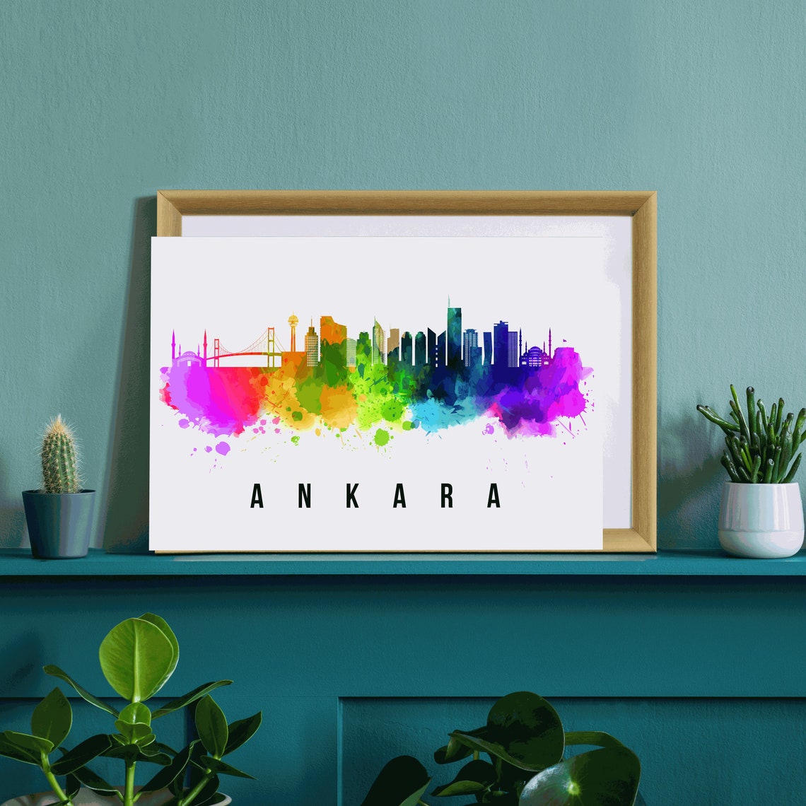 Ankara Turkey Rainbow Watercolor City Skyline Silhouette Art Poster - Image 3