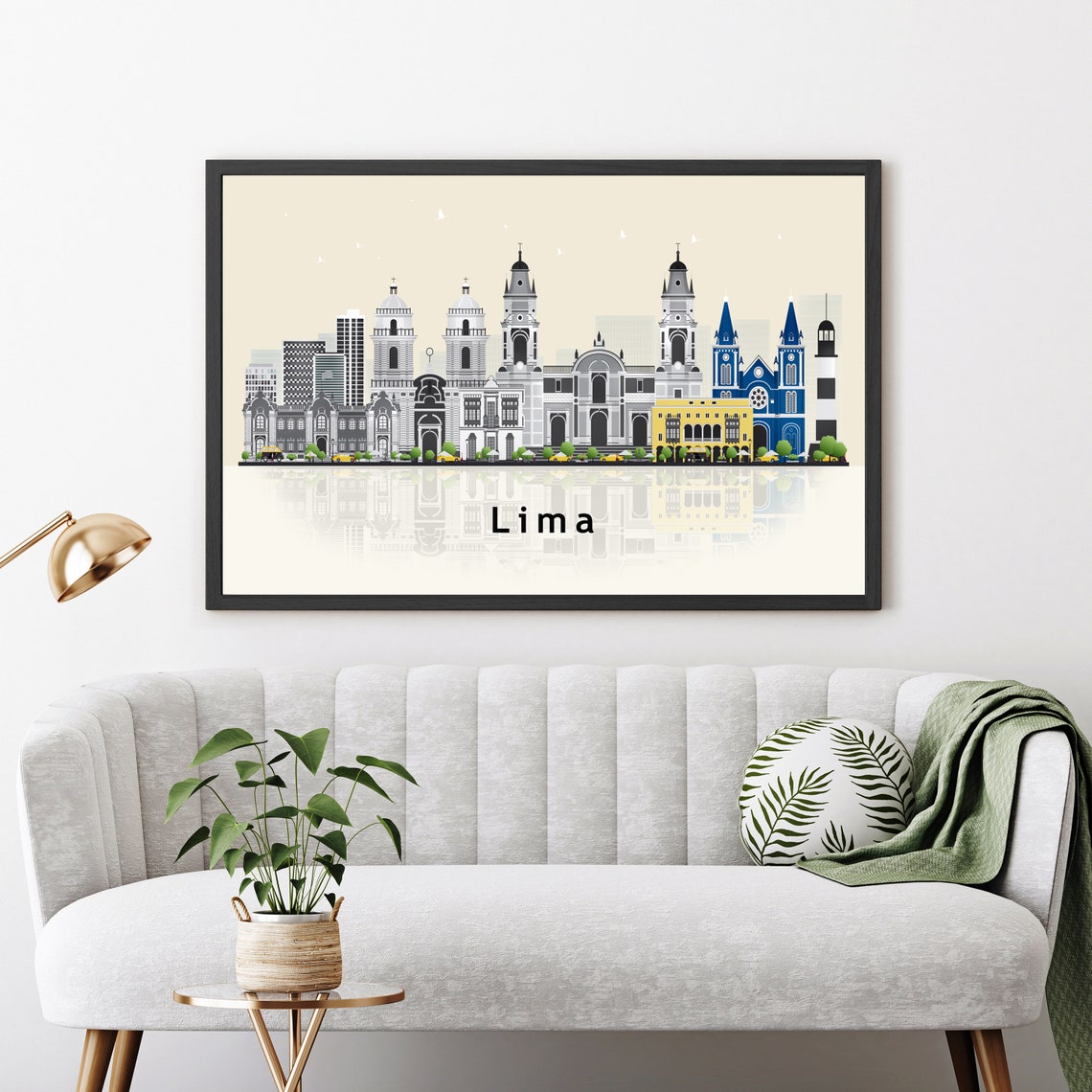 Lima Peru Blue Cathedral Spires Skyline Illustration Travel Poster - Image 3