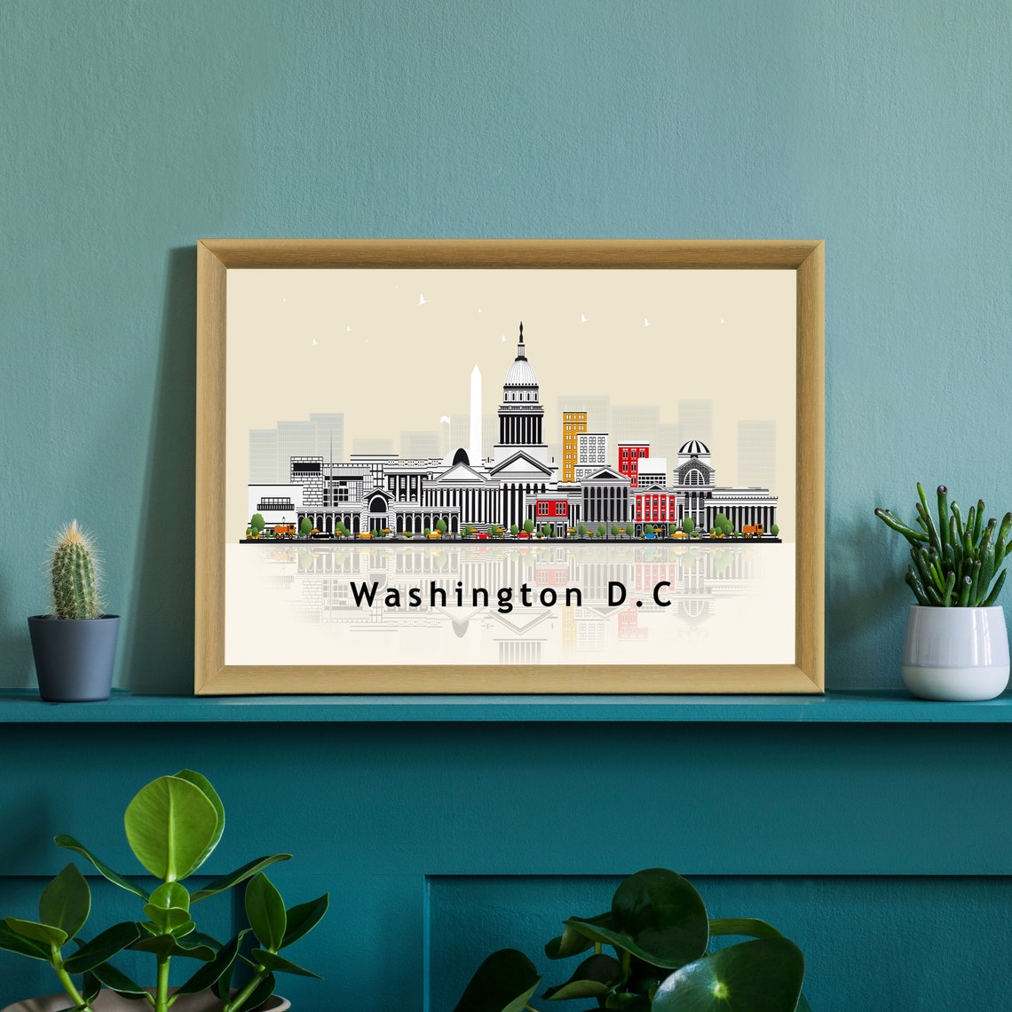 Washington DC Capitol Monument Skyline Illustration Reflection Poster - Image 2