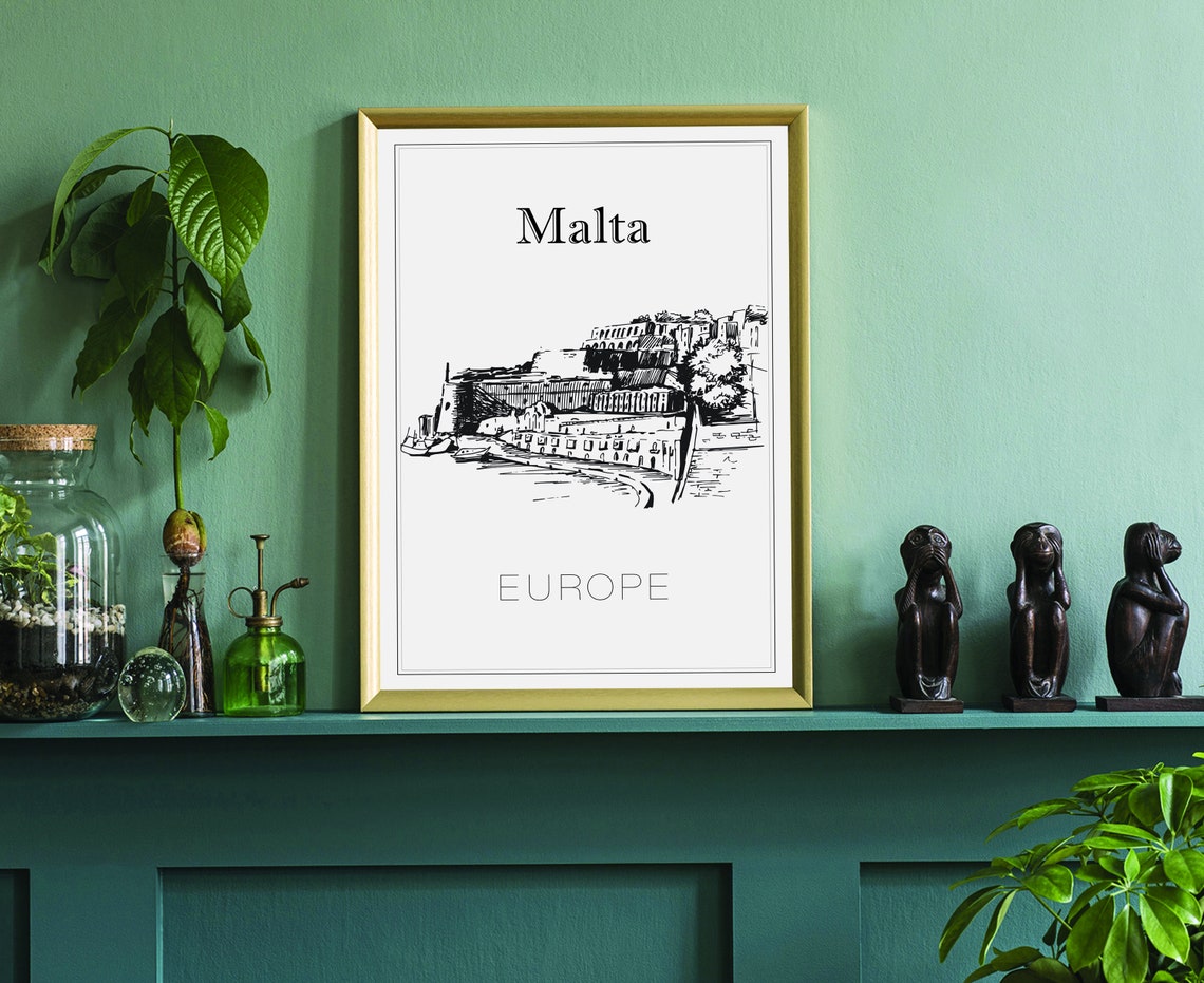 Malta Europe Fortified Waterfront Bastions Harbor Sketch Travel Poster - Image 3