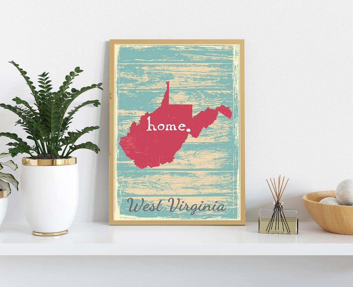 West Virginia State Map Home Rustic Teal Wood Vintage Style Wall Art - Image 3