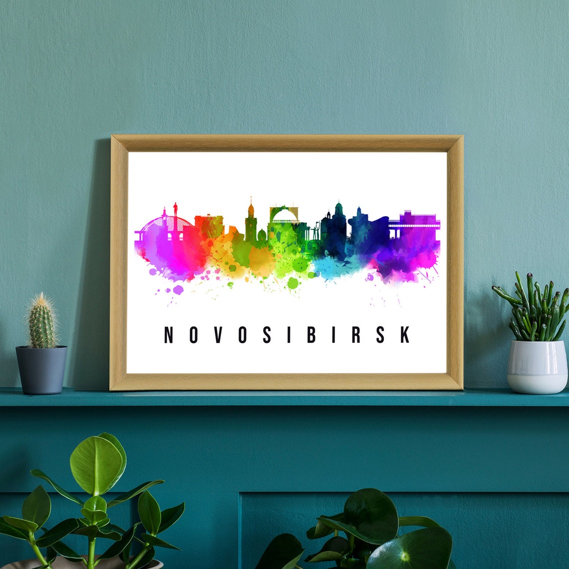 Novosibirsk Russia Rainbow Watercolor Skyline Opera House Poster - Image 2