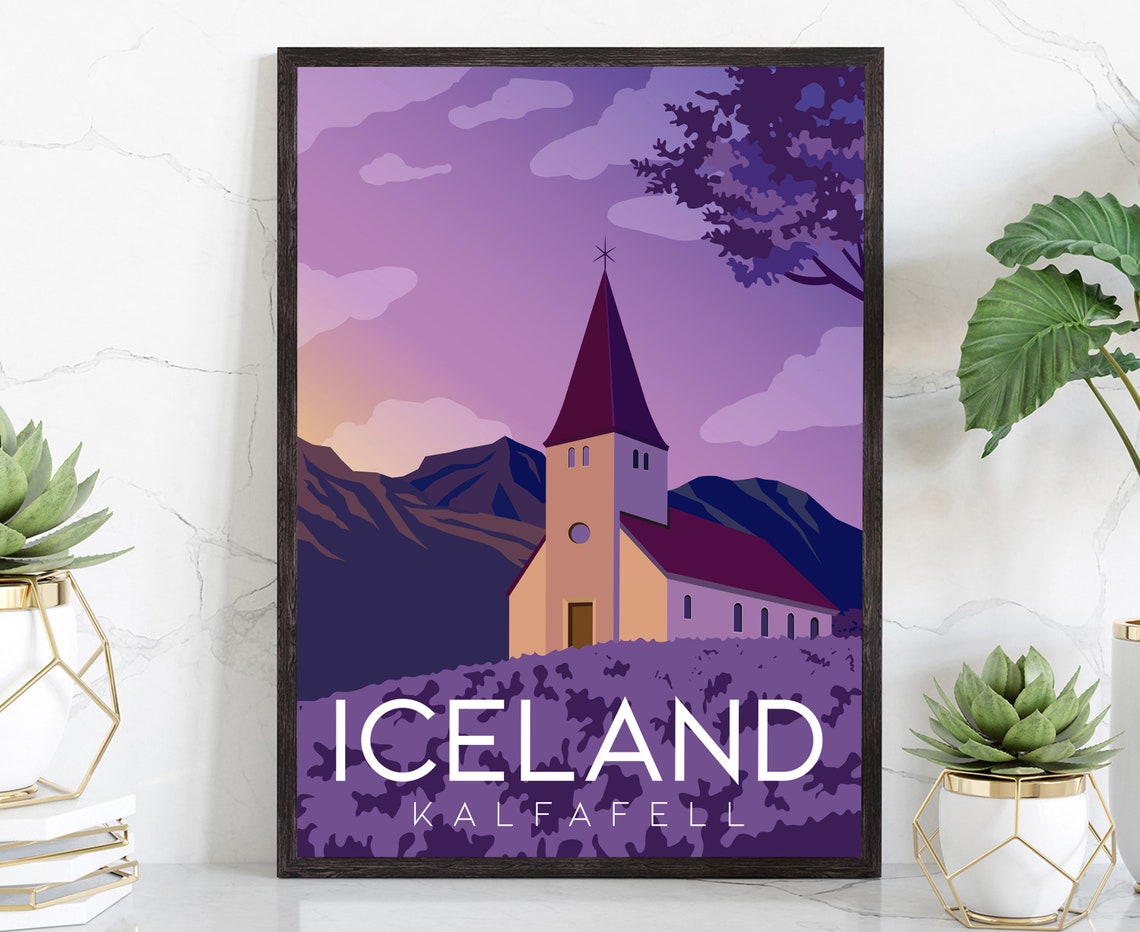 Kalfafell Iceland Travel Poster Iceland Poster Wall Art Kalfafell Iceland Cityscape And Landmark Poster Home Wall Art Office Wall Decor