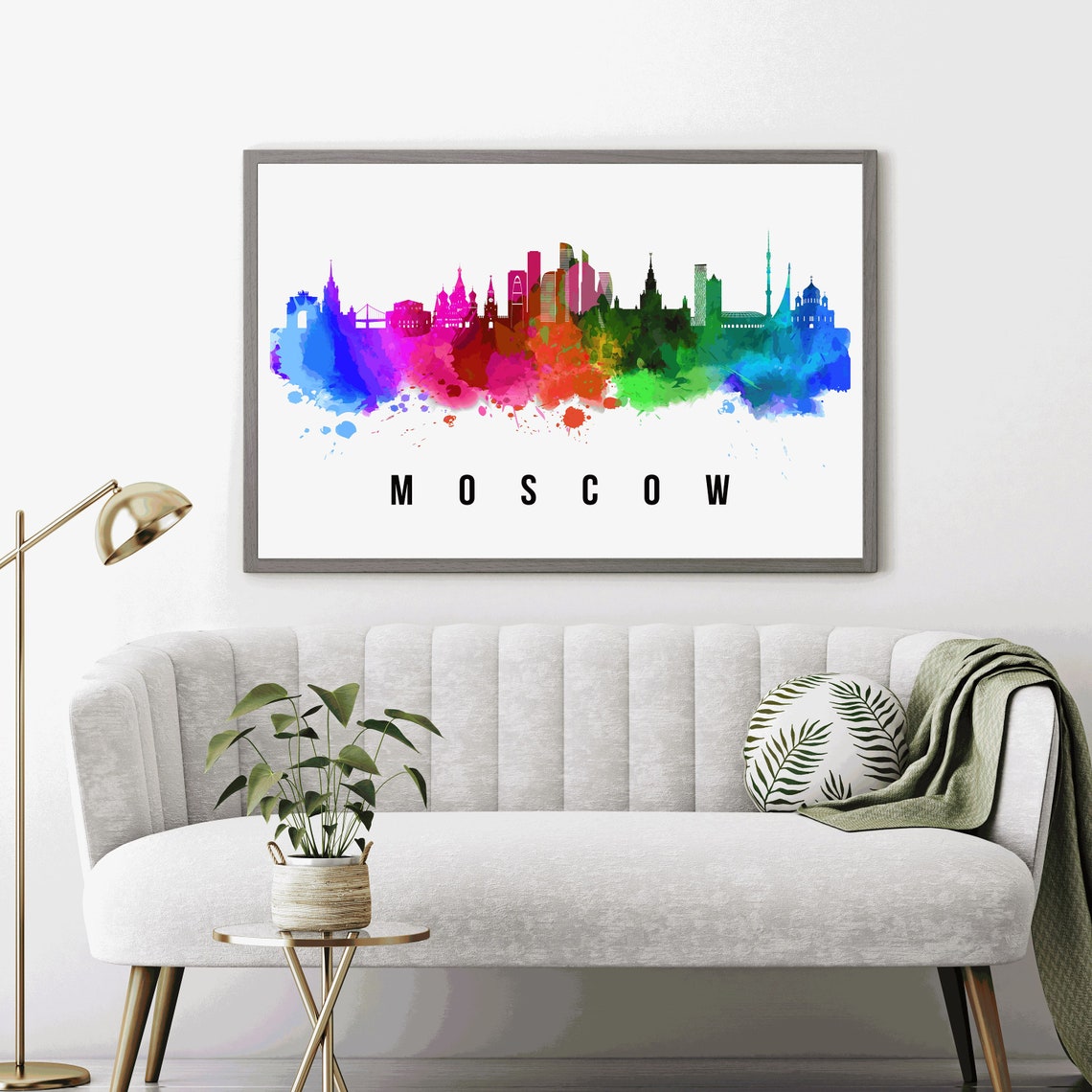 Moscow Russia Rainbow Watercolor City Skyline Silhouette Art Poster - Image 4