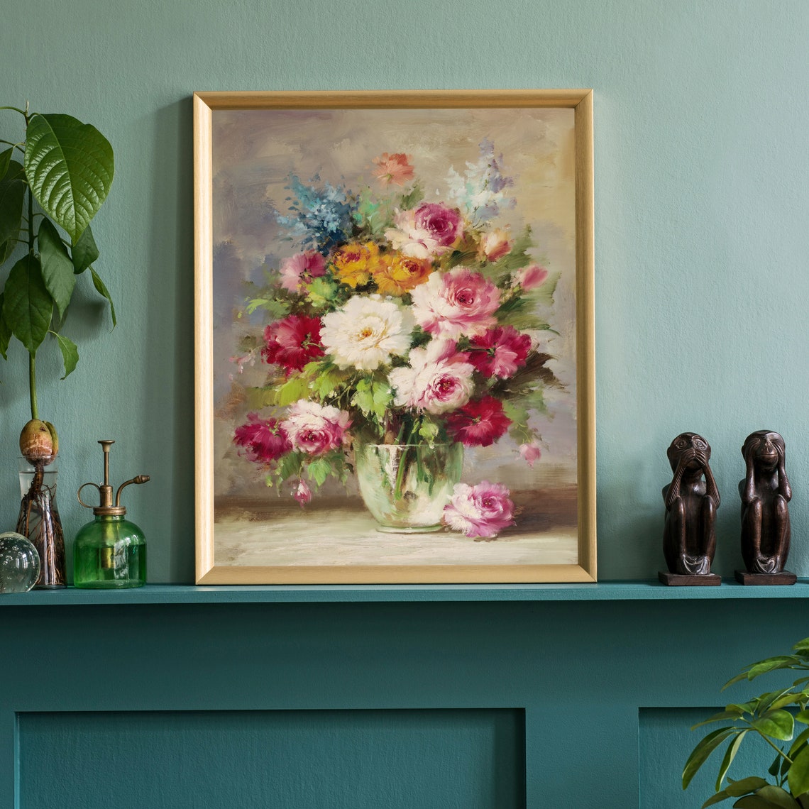 Flowers Oil Painting Flowers Still Life Poster Prints Flower Painting Prints Floral Texture Oil Painting Home Office Wall Art Decoration - Image 2