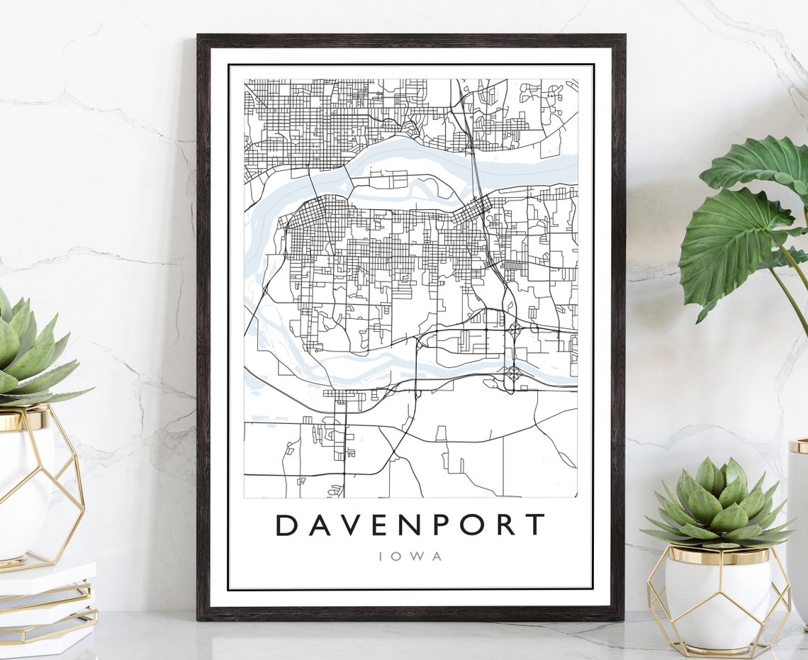 Davenport Iowa City Map Iowa City Road Map Poster City Street Map Print Modern Us City Map Home Art Decoration Office Wall Art Print