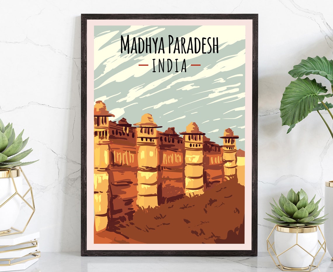 Historic Madhya Pradesh India Vintage Fort Travel Poster Art