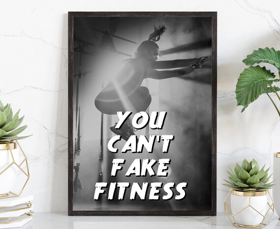 You Cant Fake Fitness Quote Runner Silhouette Black Circle Poster