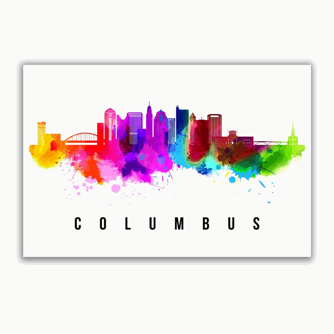 Columbus Ohio Rainbow Watercolor City Skyline Silhouette Travel Poster - Image 2
