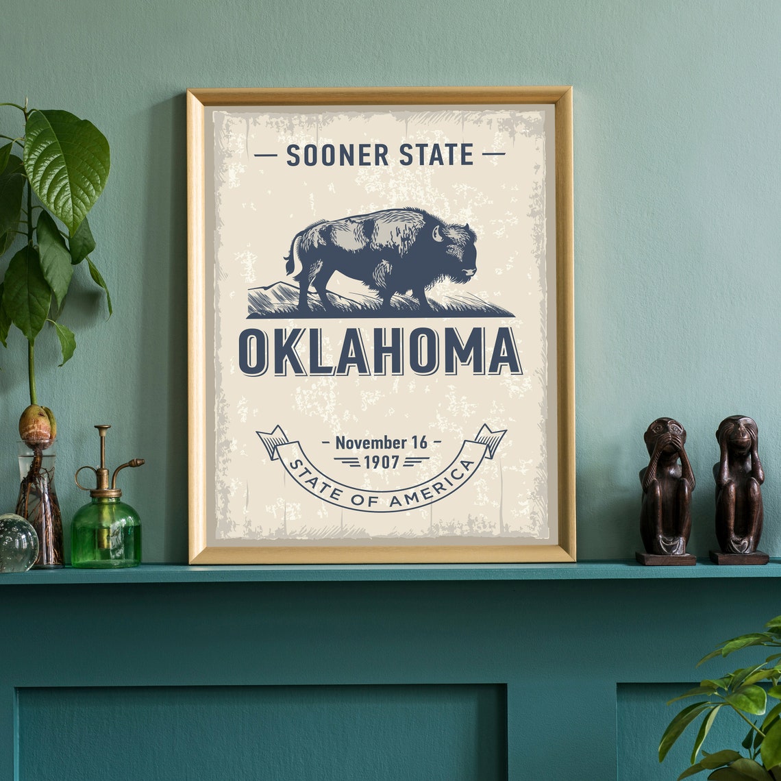 Oklahoma Sooner State Bison Vintage Retro Wildlife Travel Poster - Image 3
