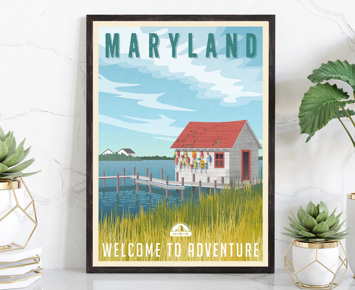 Maryland Crab Shack Retro Travel Poster Welcome to Adventure Art Print