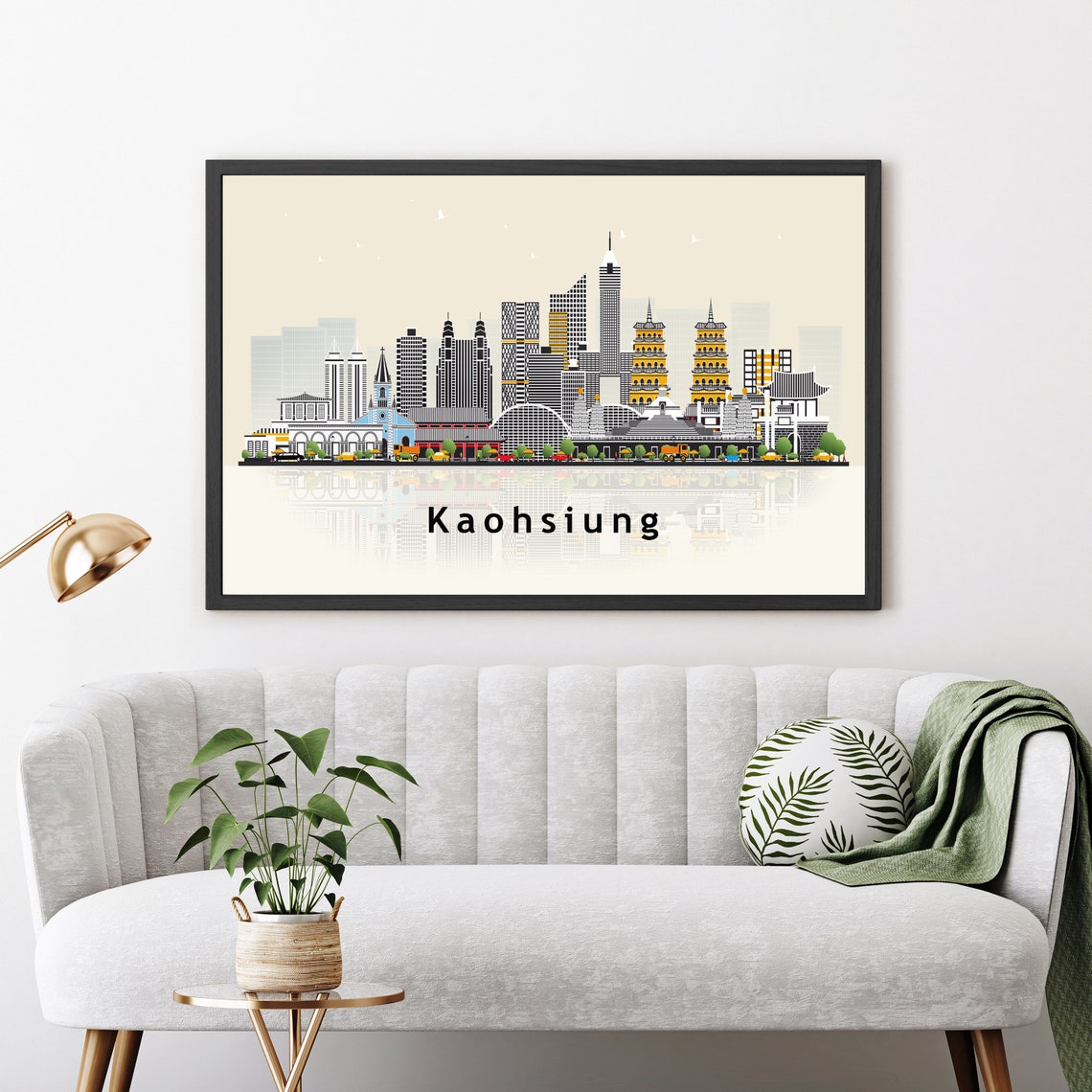 Kaohsiung Taiwan Giant Buddha Night Skyline Illustration Art Poster
