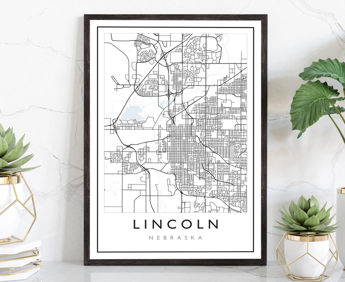 Lincoln Nebraska Minimalist City Street Map Line Art Wall Poster