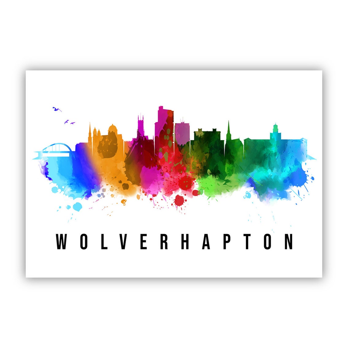 Wolverhampton England Rainbow Watercolor Skyline Cityscape Poster - Image 2