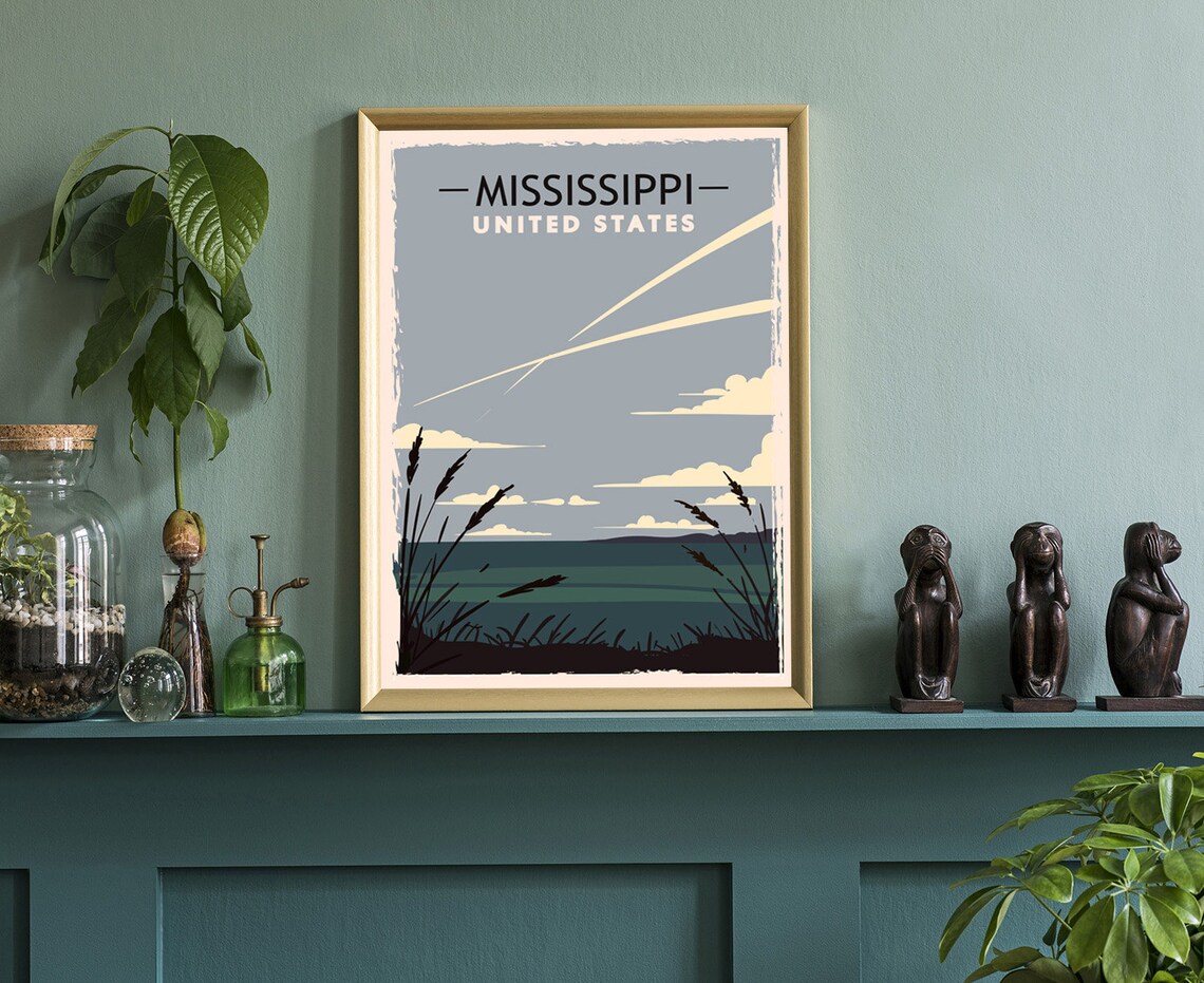 Mississippi United States Vintage Lakeside Sunset Retro Travel Poster - Image 3