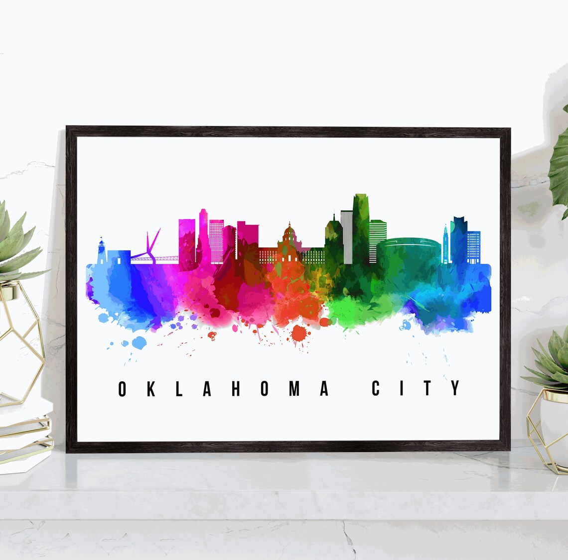 Oklahoma City Poster Oklahoma City Cityscape Painting Oklahoma City Cityscape And Landmark Print Home Wall Art Office Wall Decor