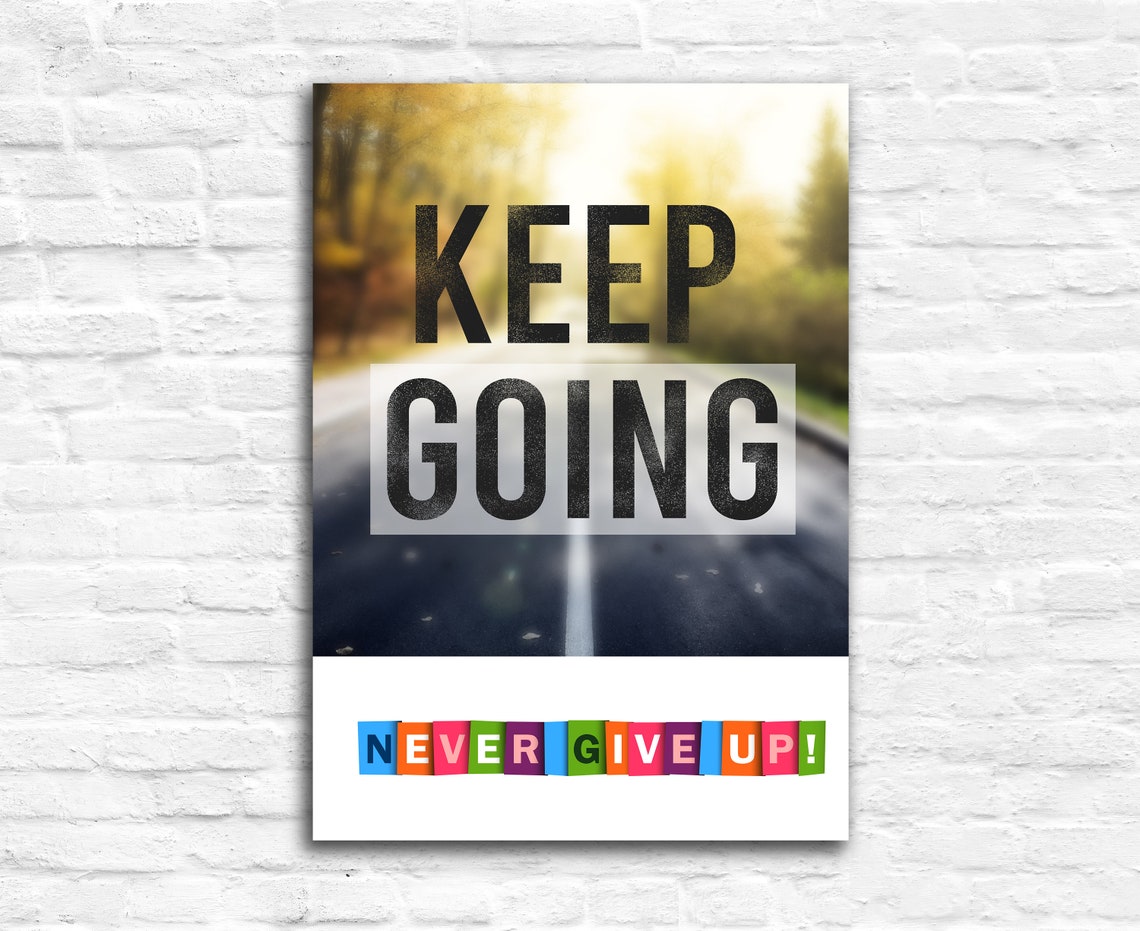 Keep Going Never Give Up Autumn Road Motivational Inspirational Poster - Image 2