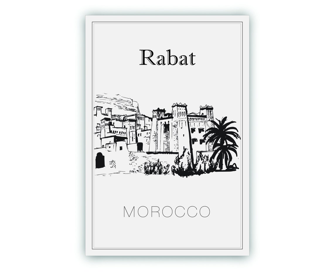 Rabat Morocco Kasbah Hand Drawn Ink Sketch Cityscape Travel Poster - Image 2