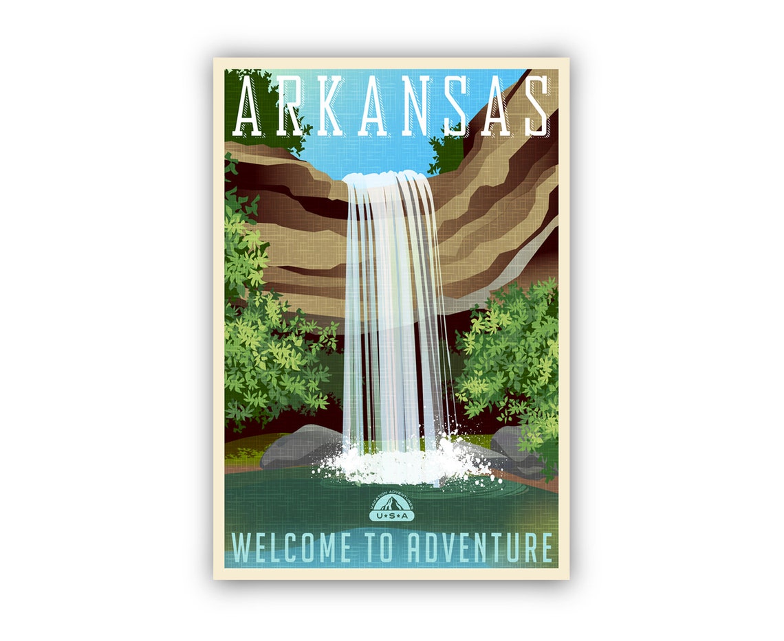 Arkansas Waterfall Adventure State Vintage Style Travel Poster - Image 2